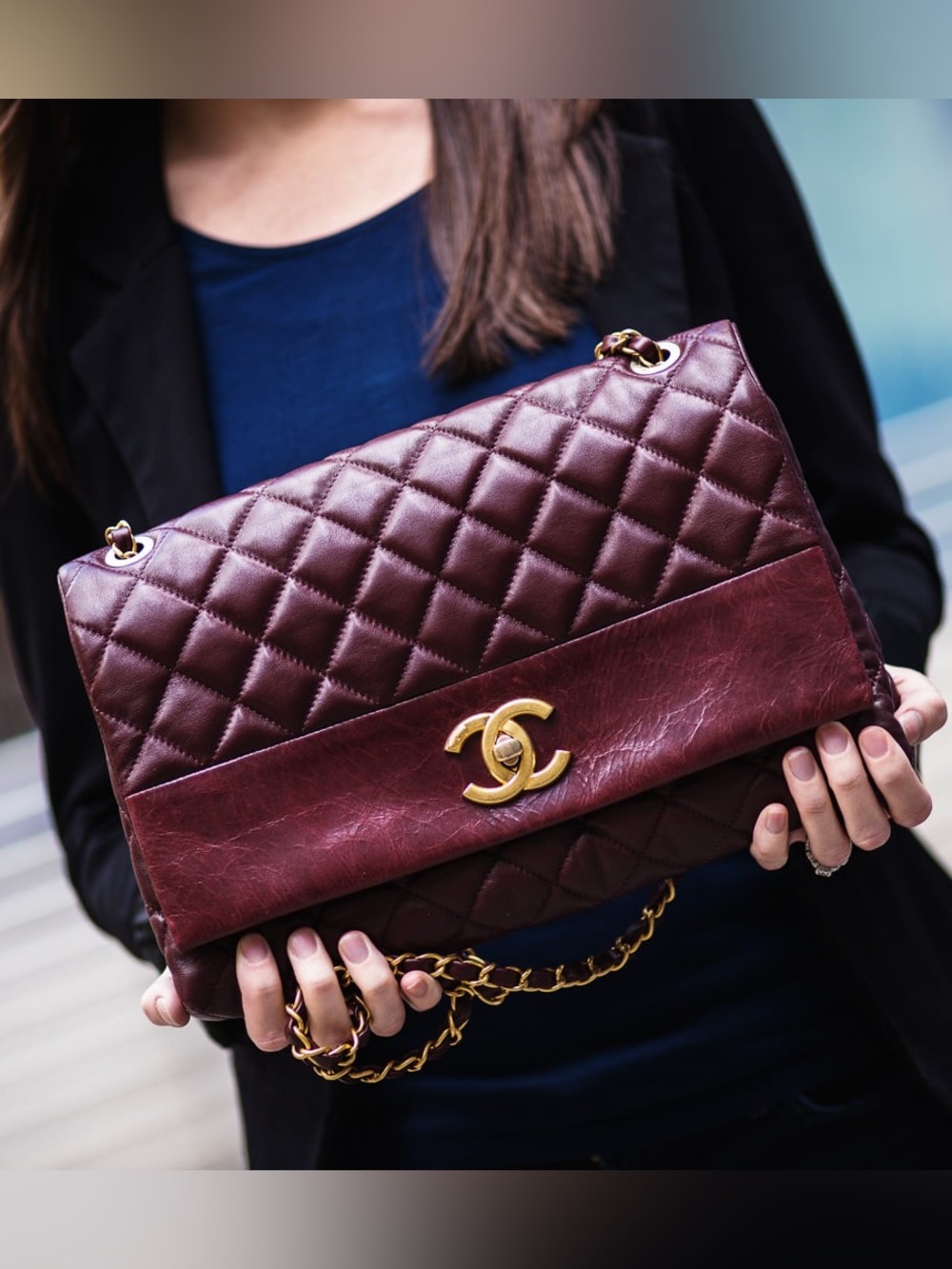 Authentic CHANEL Soft elegance quilted burgundy calf skin 2way bag